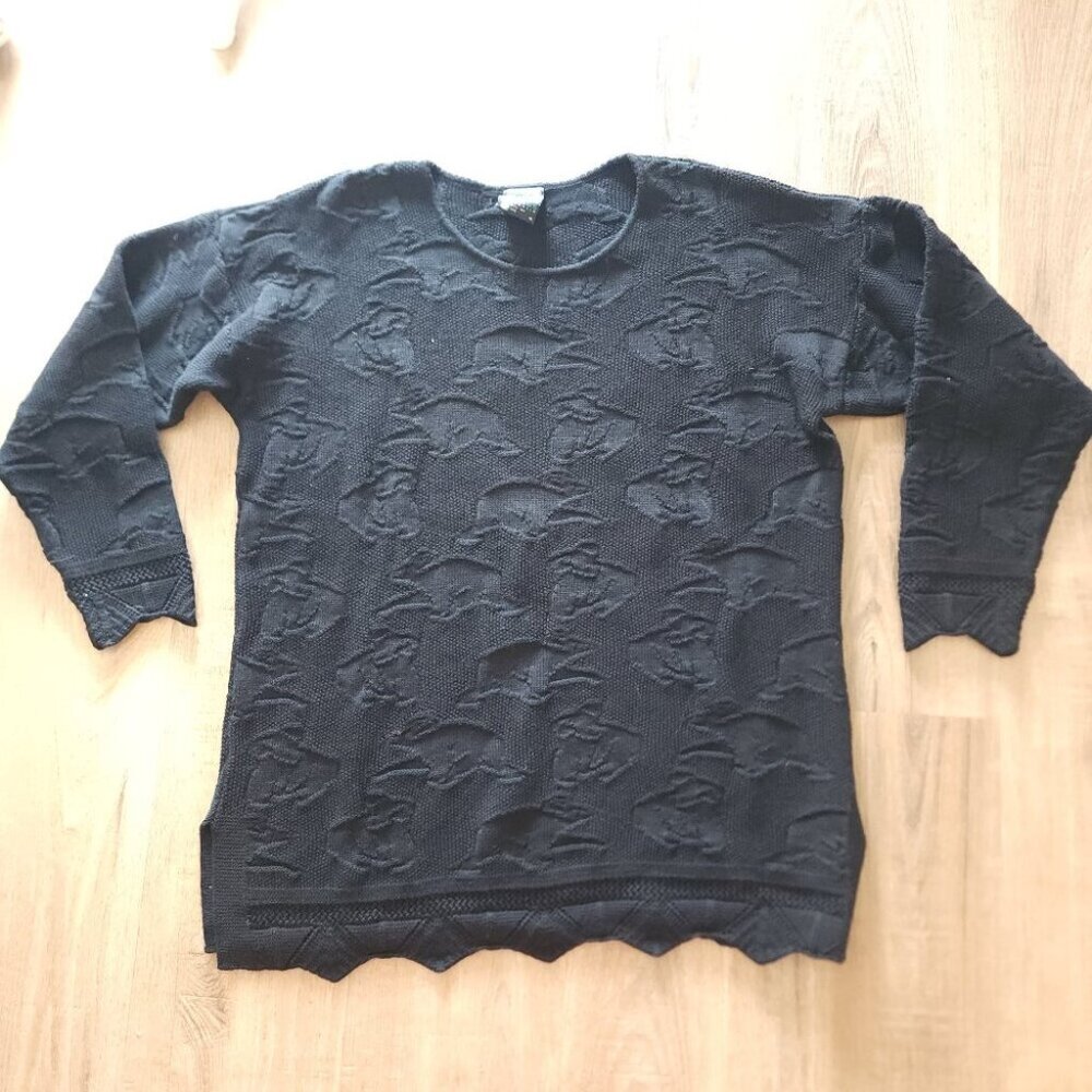Vintage Emaroo Black Wool Sweater with Koala Texture Knit